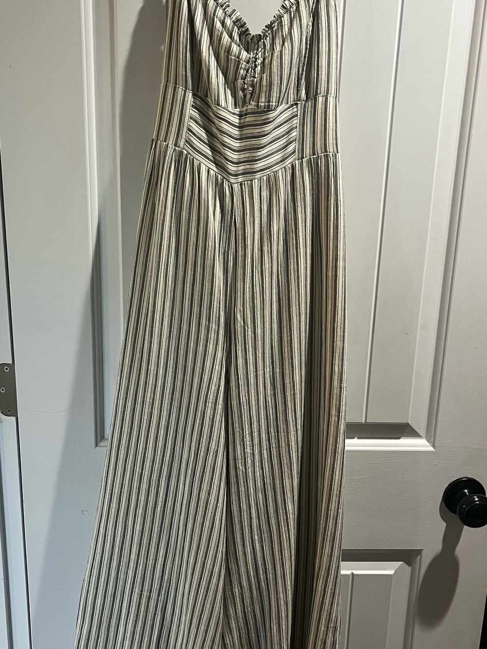 American Eagle Striped Wide-Leg Jumpsuit in Cream and Green